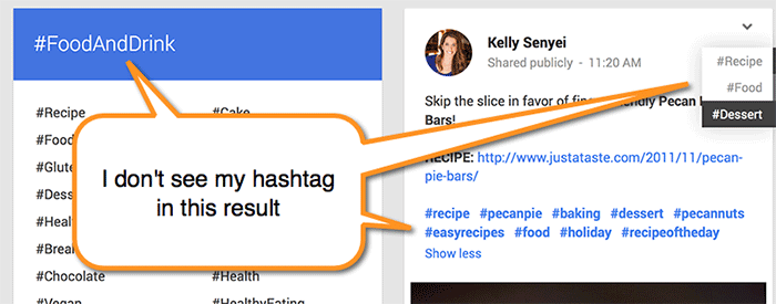 Google Plus hashtag search results