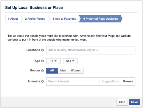 facebook local business page preferred audience