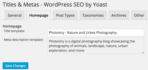 wordpress seo homepage title and meta